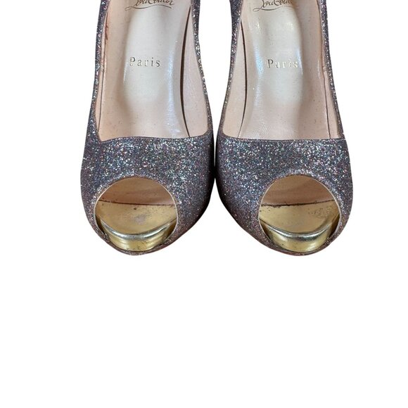 Christian Louboutin Titi 120 Glitter Mini/Specchio Peep Toe Pumps Heels Size 39 - Picture 4 of 11